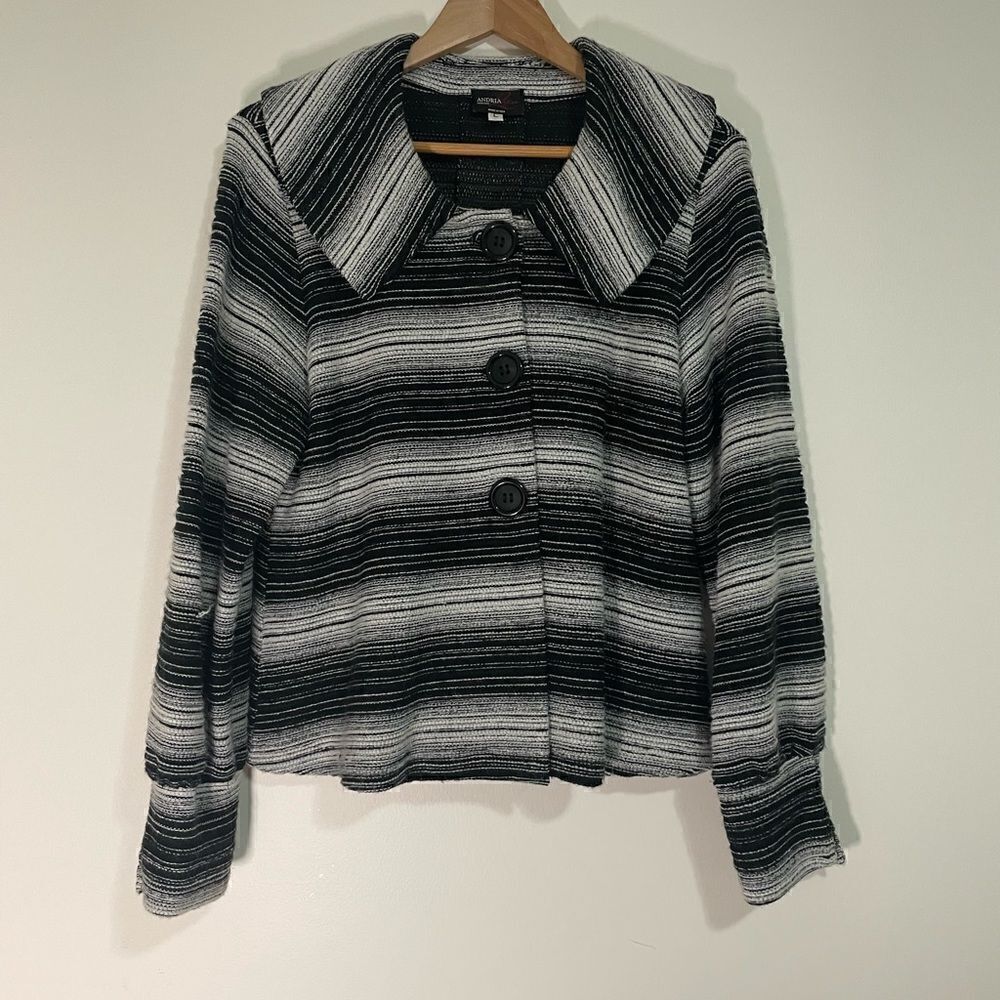 Andria Lieu Collection Womens Sweater Jacket Size L Black White Striped Buttons